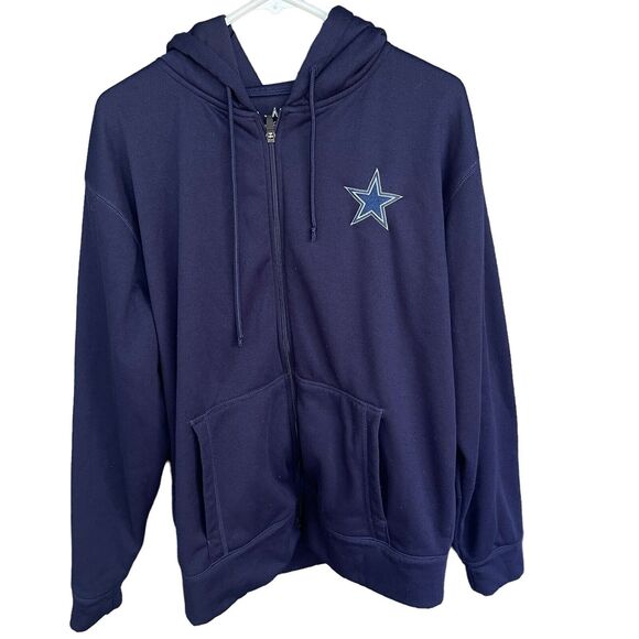 Dallas Cowboys Sweater Adult Large Blue Full Zip Hooded Logo Football Sweatshirt - Picture 1 of 9